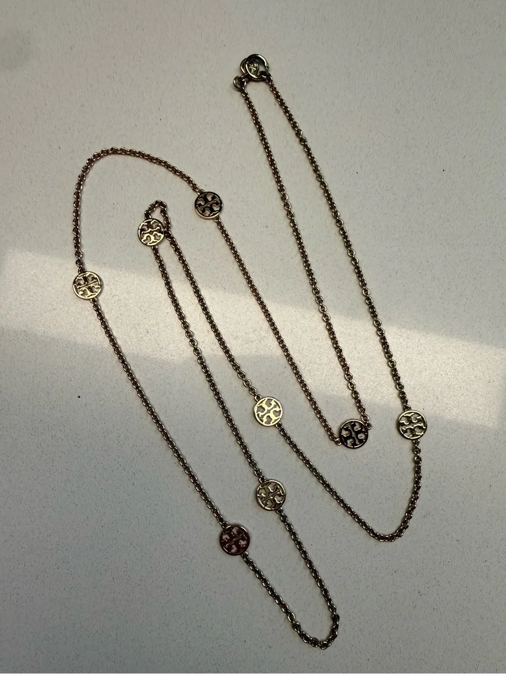 TORY BURCH Miller Medallion Long Station Necklace in 18k Plated Gold